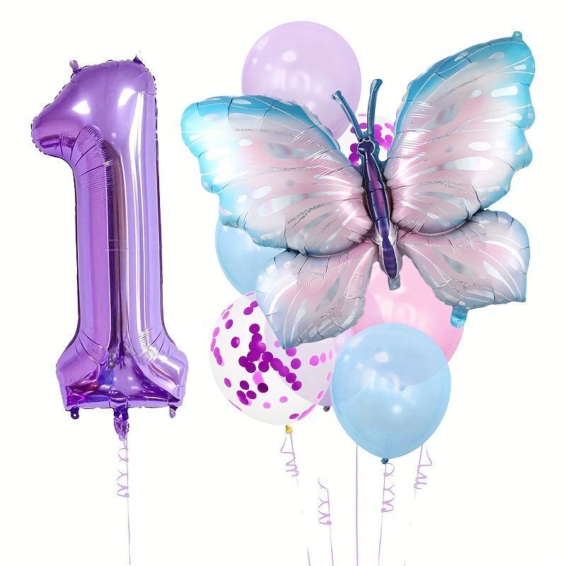 11pcs Set 101 Huge Butterfly Balloons Purple Number Foil Mylar Balloon
