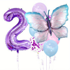 11pcs Set 101 Huge Butterfly Balloons Purple Number Foil Mylar Balloon