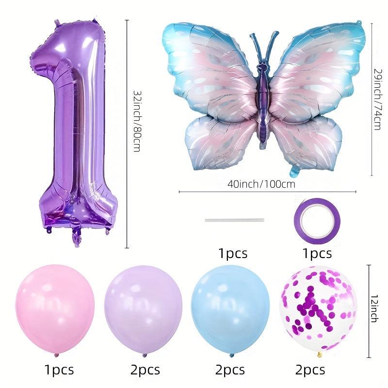 11pcs Set 101 Huge Butterfly Balloons Purple Number Foil Mylar Balloon