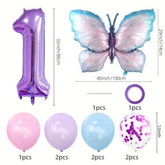 11pcs Set 101 Huge Butterfly Balloons Purple Number Foil Mylar Balloon
