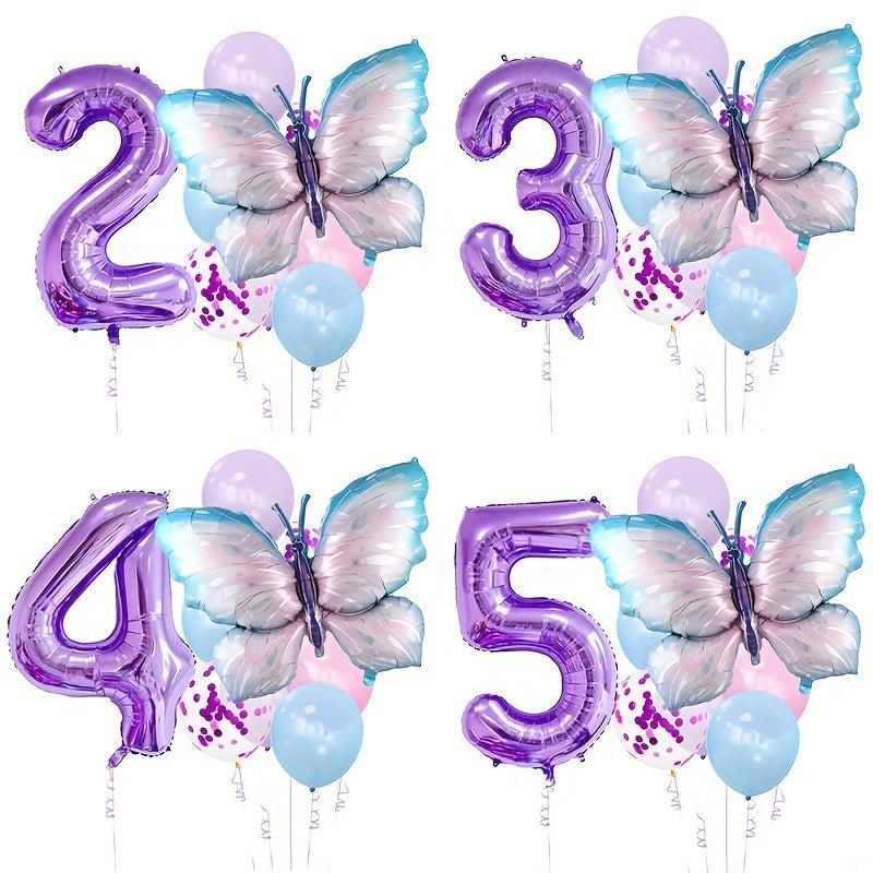 11pcs Set 101 Huge Butterfly Balloons Purple Number Foil Mylar Balloon