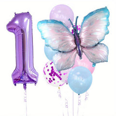 11pcs Set 101 Huge Butterfly Balloons Purple Number Foil Mylar Balloon