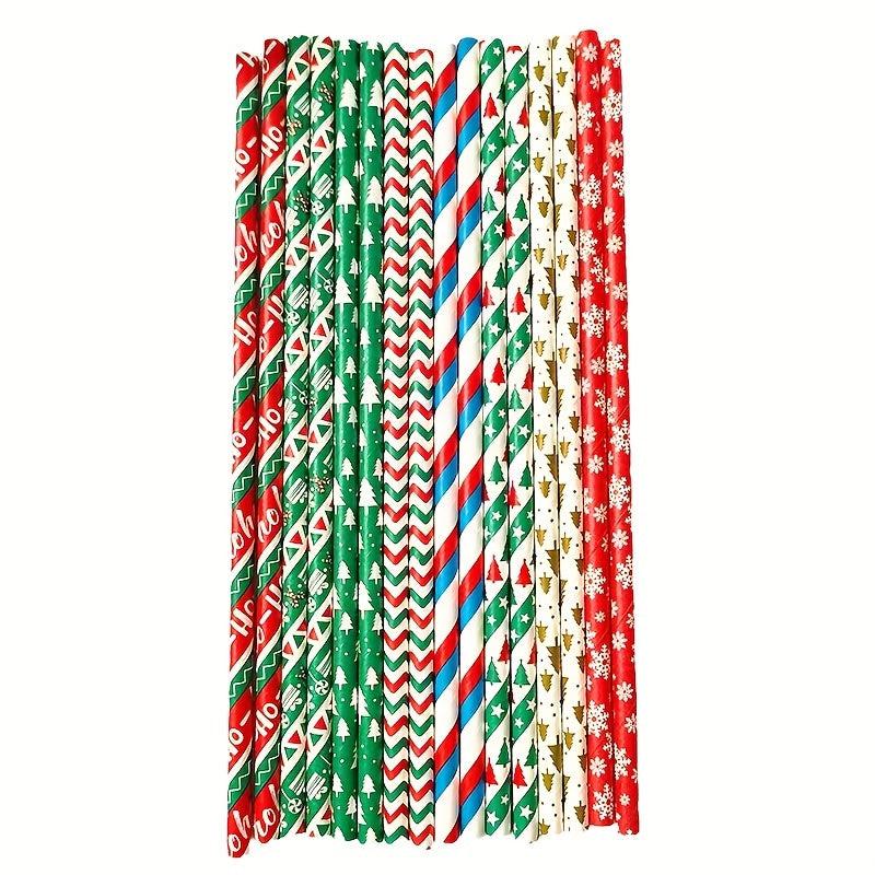 25pcs Christmas Paper Straws Santa & Tree Party Decor Disposable Drink Straws
