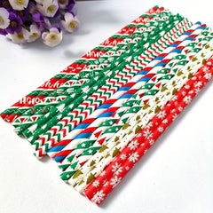 25pcs Christmas Paper Straws Santa & Tree Party Decor Disposable Drink Straws