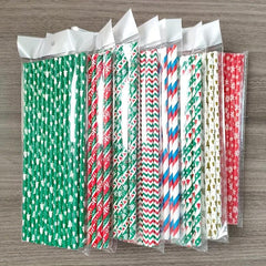 25pcs Christmas Paper Straws Santa & Tree Party Decor Disposable Drink Straws