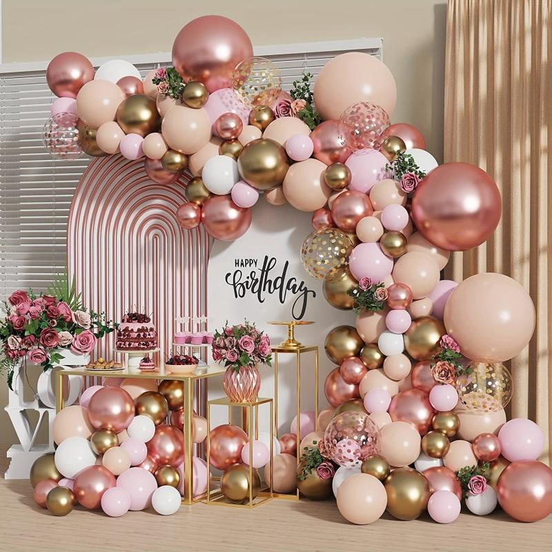 143pcs Pink and Rose Gold Balloon Garland Kit for Wedding Birthday Baby Shower