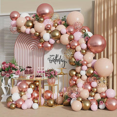 143pcs Pink and Rose Gold Balloon Garland Kit for Wedding Birthday Baby Shower