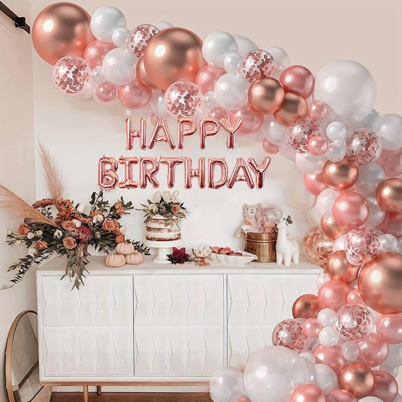 123pcs Rose & Confetti Balloon Garland Arch Set for Women & Princess Party