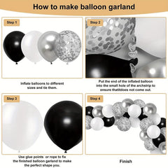 120pcs Balloon Garland Set - Matte & Metallic Silver Confetti Latex Balloons