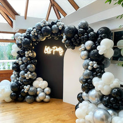120pcs Balloon Garland Set - Matte & Metallic Silver Confetti Latex Balloons