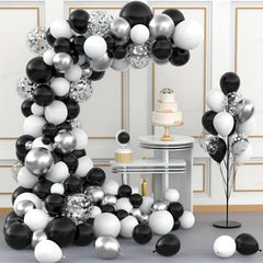 120pcs Balloon Garland Set - Matte & Metallic Silver Confetti Latex Balloons