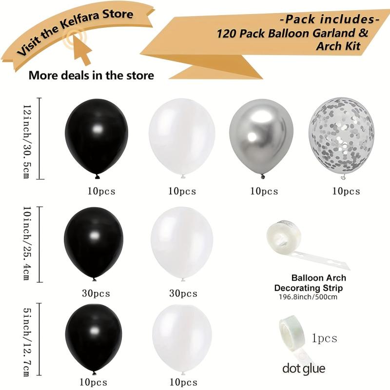 120pcs Balloon Garland Set - Matte & Metallic Silver Confetti Latex Balloons