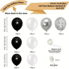 120pcs Balloon Garland Set - Matte & Metallic Silver Confetti Latex Balloons