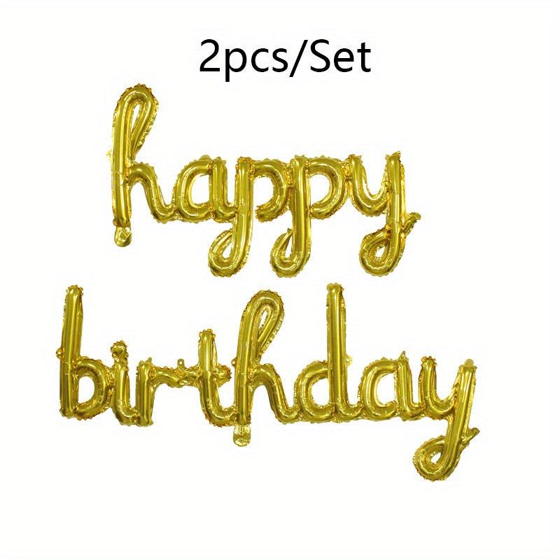 Happy Birthday Balloons Banner Golden Letter Foil Mylar Sign