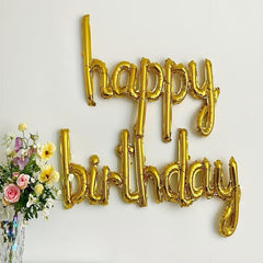 Happy Birthday Balloons Banner Golden Letter Foil Mylar Sign