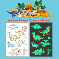 10 Sheets Luminous Dinosaur Temporary Tattoos Waterproof Stickers for Kids
