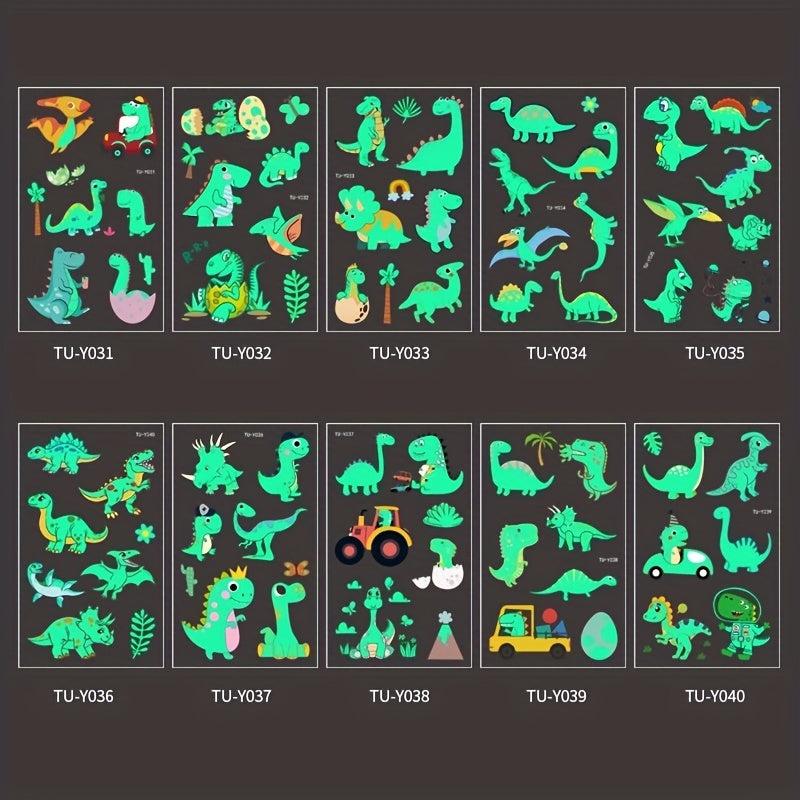 10 Sheets Luminous Dinosaur Temporary Tattoos Waterproof Stickers for Kids