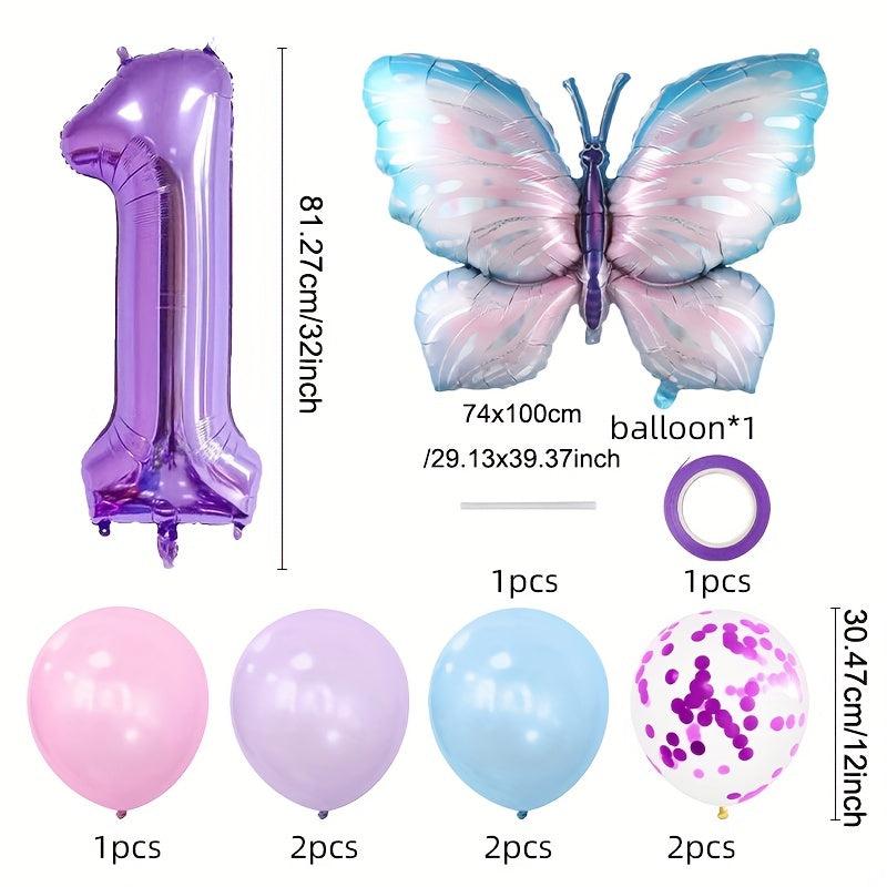 11pcs Purple Butterfly Foil Balloons Number Ballons Happy Birthday Party Decorat