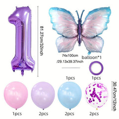 11pcs Purple Butterfly Foil Balloons Number Ballons Happy Birthday Party Decorat