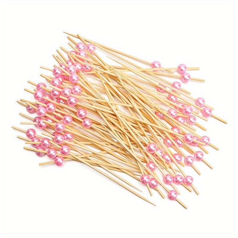 100pcs Golden Pearl Bamboo Food Picks for Parties and Desserts