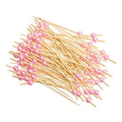 100pcs Golden Pearl Bamboo Food Picks for Parties and Desserts