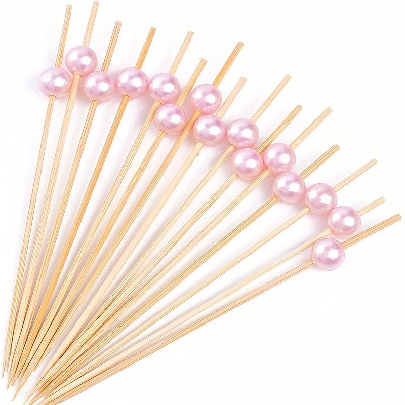 100pcs Golden Pearl Bamboo Food Picks for Parties and Desserts
