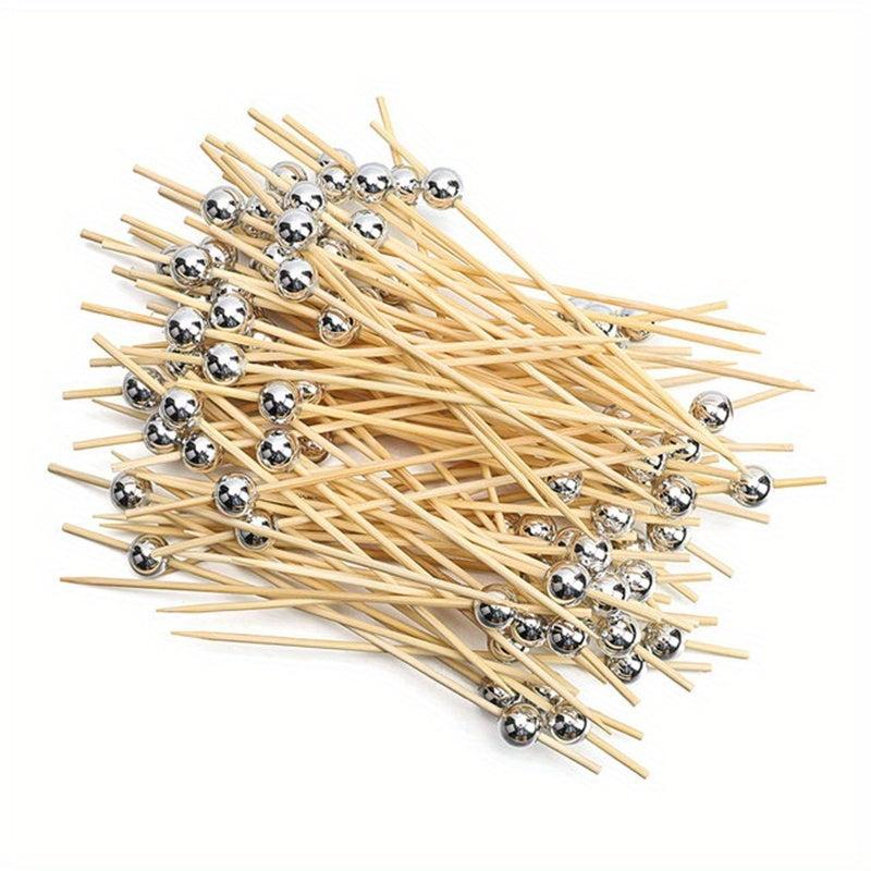 100pcs Golden Pearl Bamboo Food Picks for Parties and Desserts