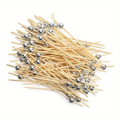 100pcs Golden Pearl Bamboo Food Picks for Parties and Desserts