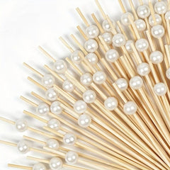 100pcs Golden Pearl Bamboo Food Picks for Parties and Desserts