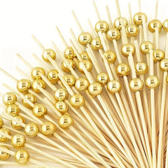 100pcs Golden Pearl Bamboo Food Picks for Parties and Desserts