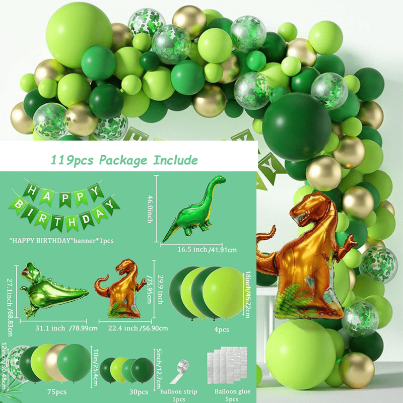 Dinosaur Party Decoration Set - Green Arch & Balloon Rain