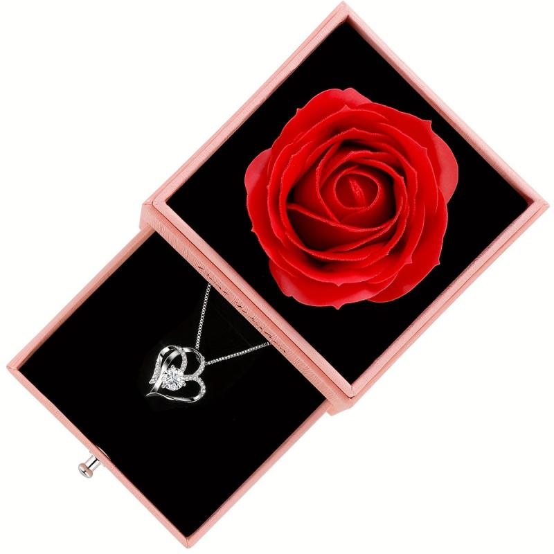 Heart Shaped Preserved Red Rose Necklace - Ideal Gift for Her