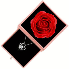 Heart Shaped Preserved Red Rose Necklace - Ideal Gift for Her