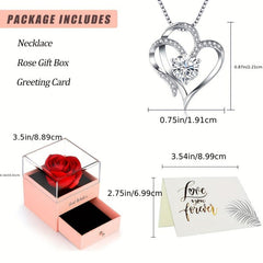 Heart Shaped Preserved Red Rose Necklace - Ideal Gift for Her