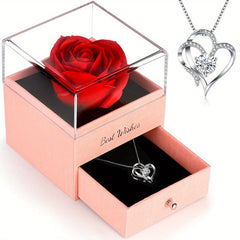 Heart Shaped Preserved Red Rose Necklace - Ideal Gift for Her