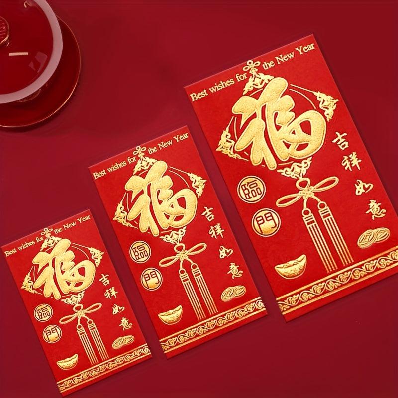 6pcs High Printed Red Envelopes Lucky Words Cash Envelopes Money Red Envelopes