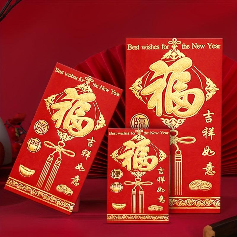 6pcs High Printed Red Envelopes Lucky Words Cash Envelopes Money Red Envelopes