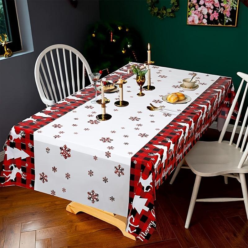 Christmas Santa Snowman Disposable Tablecloth Decor Supplies