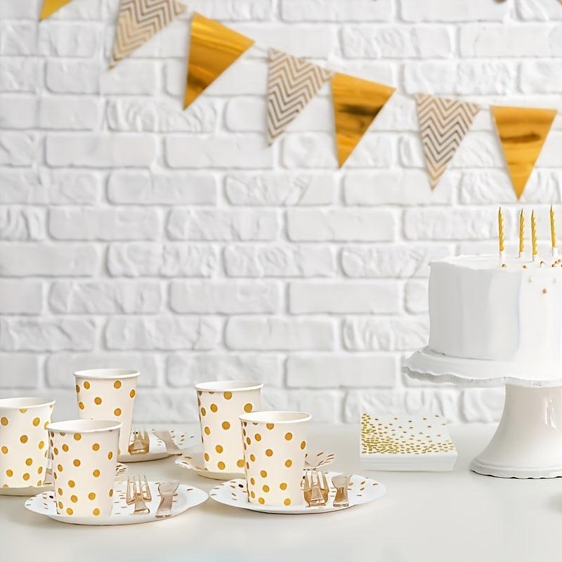 24pcs Disposable Party Cutlery Set Golden Dot Dinner Plate Napkin Paper Cup Wedd
