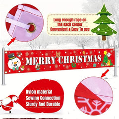 Large Merry Christmas Banner Xmas Decoration Snowman Christmas Tree Hanging