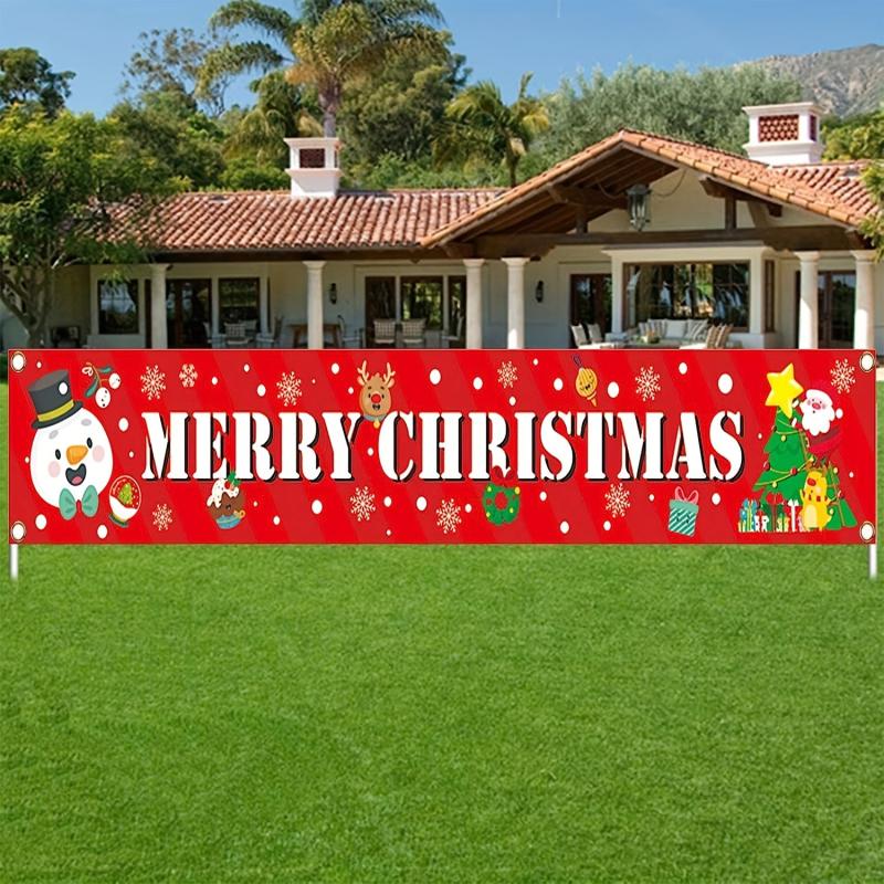 Large Merry Christmas Banner Xmas Decoration Snowman Christmas Tree Hanging