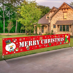 Large Merry Christmas Banner Xmas Decoration Snowman Christmas Tree Hanging