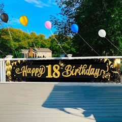 Large Golden Happy 18th Birthday Banner for Photo Props and Party Supplies