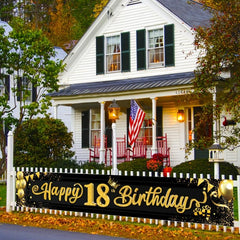 Large Golden Happy 18th Birthday Banner for Photo Props and Party Supplies