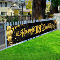 Large Golden Happy 18th Birthday Banner for Photo Props and Party Supplies