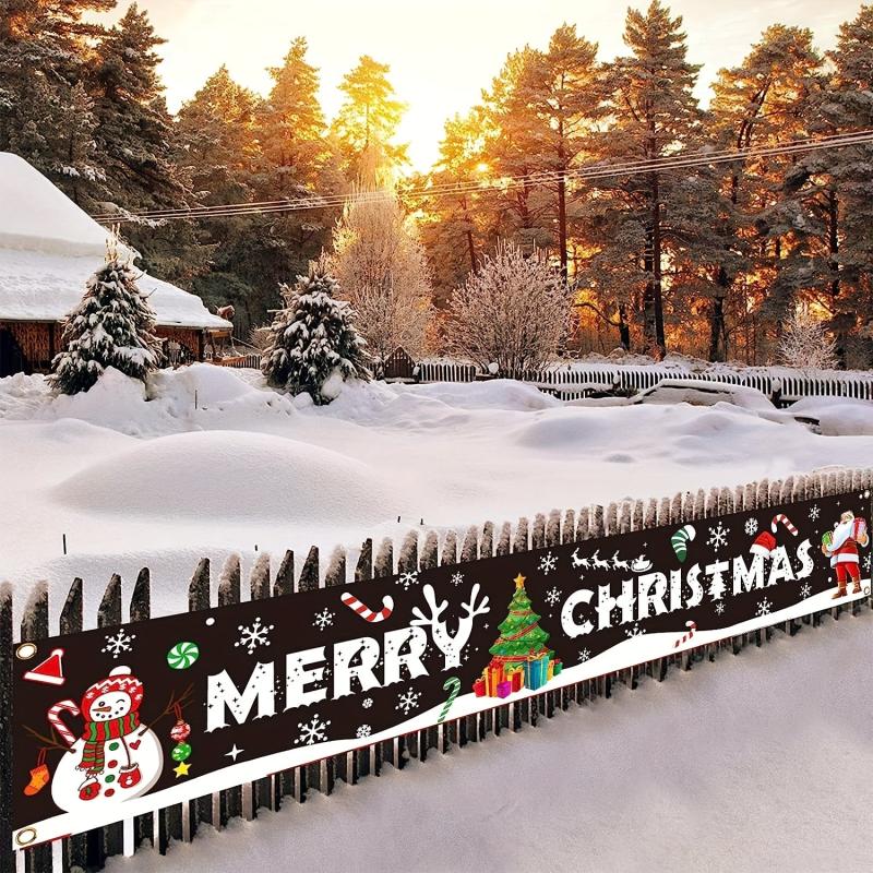 Large Merry Christmas Banner Santa Claus Sign for Holiday Party Decor