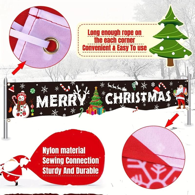 Large Merry Christmas Banner Santa Claus Sign for Holiday Party Decor