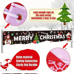 Large Merry Christmas Banner Santa Claus Sign for Holiday Party Decor