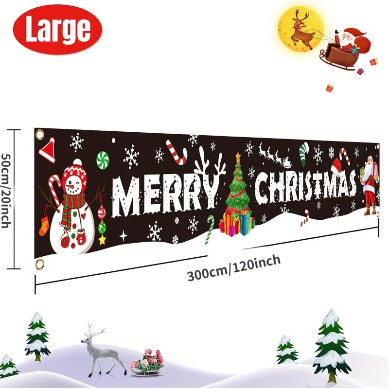 Large Merry Christmas Banner Santa Claus Sign for Holiday Party Decor