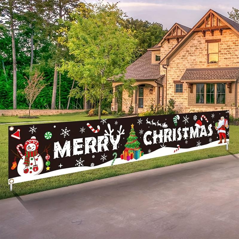 Large Merry Christmas Banner Santa Claus Sign for Holiday Party Decor